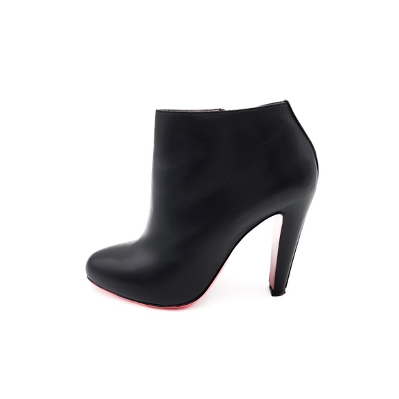 Christian Louboutin Bobsleigh Black 100 Leather Heeled Ankle Zip Booties EU 37.5 - Picture 3 of 11